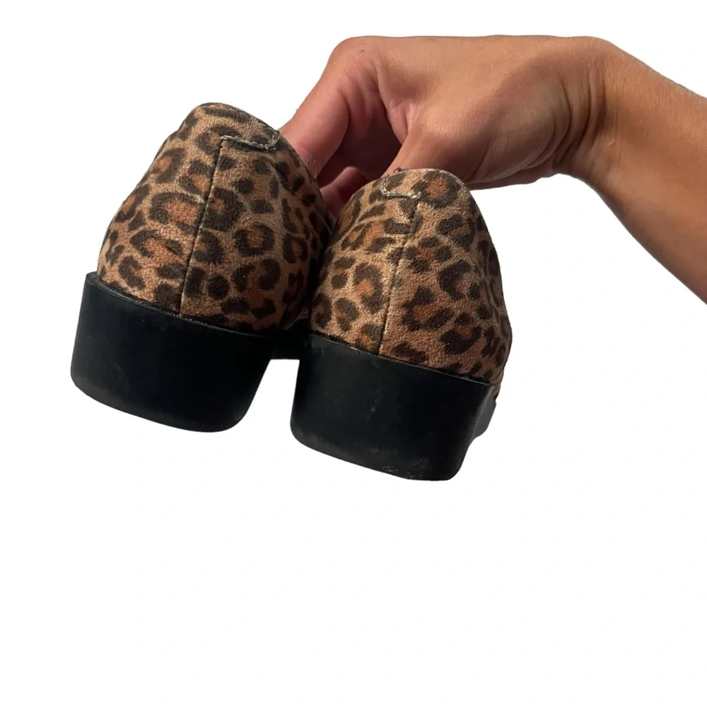 Mountain Sole Womens 9.5 Brown Leopard Print Headwind Slip On Wedge Mule Loafers